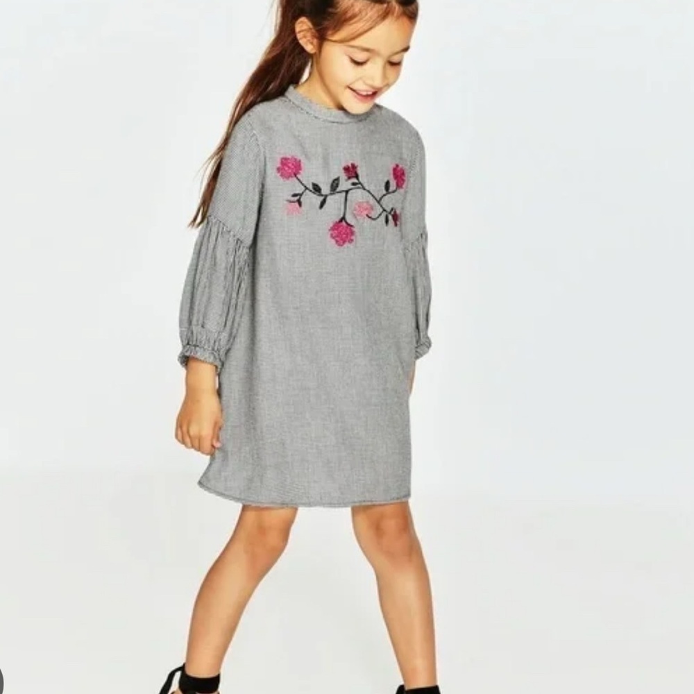 Zara Gray Casual Dress with Bishop Sleeves